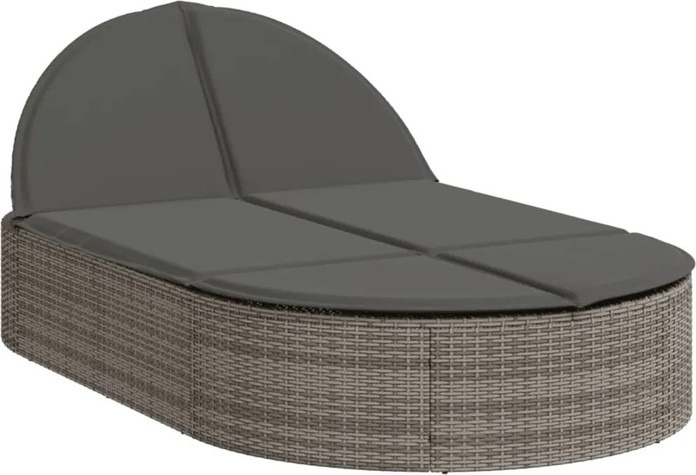 vidaXL szürke polyrattan dupla napozóágy párnával