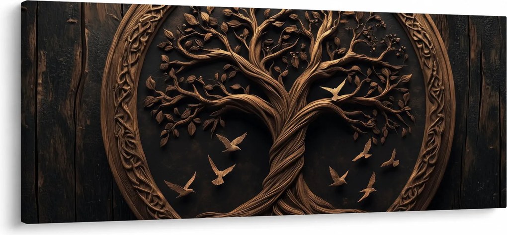 Kép – Fából készült életfa (120x50 cm)