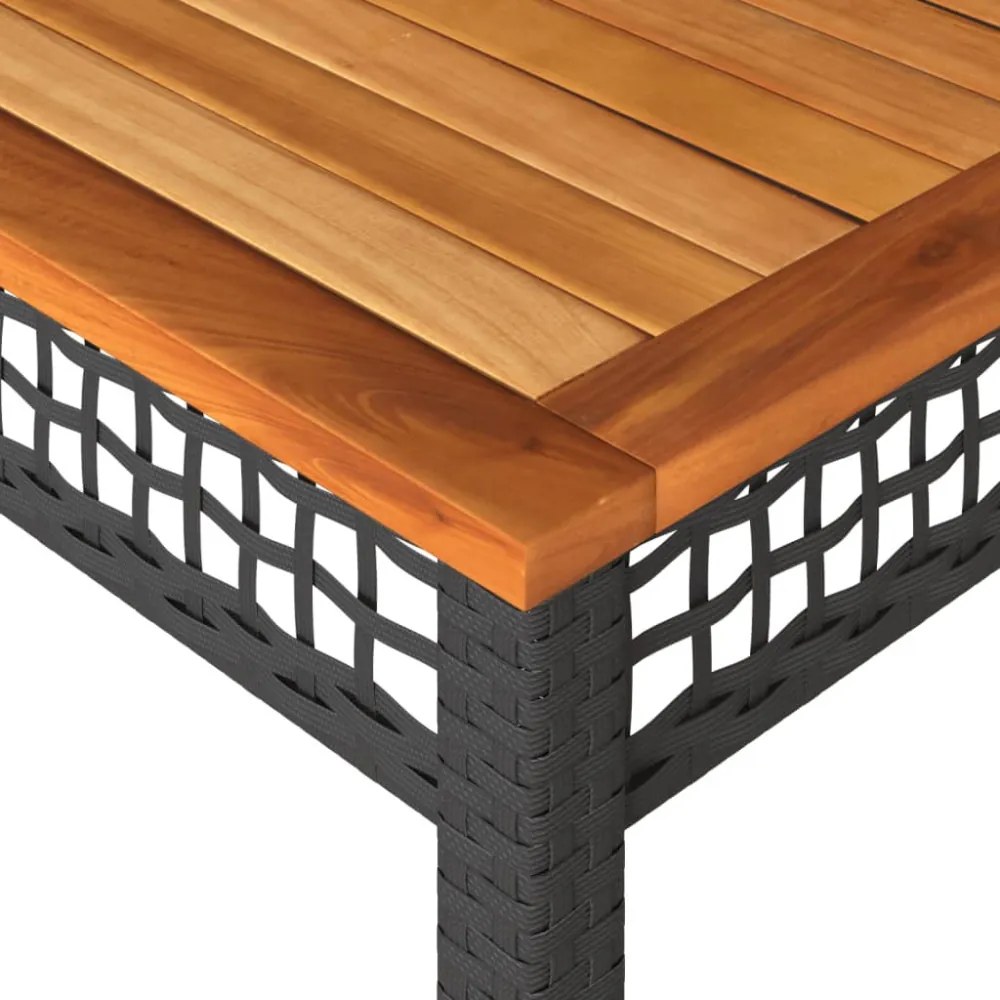 fekete polyrattan és akácfa kerti asztal 140 x 80 x 75 cm