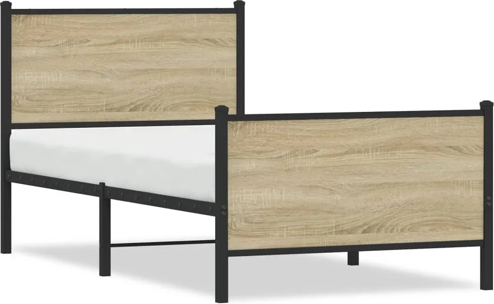 vidaXL sonoma tölgy színű fém ágykeret matrac nélkül 80 x 200 cm