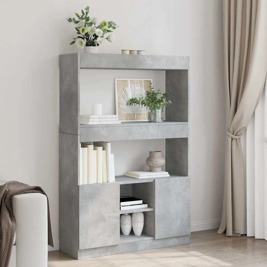 betonszürke szerelt fa magasszekrény 92 x 33 x 140 cm