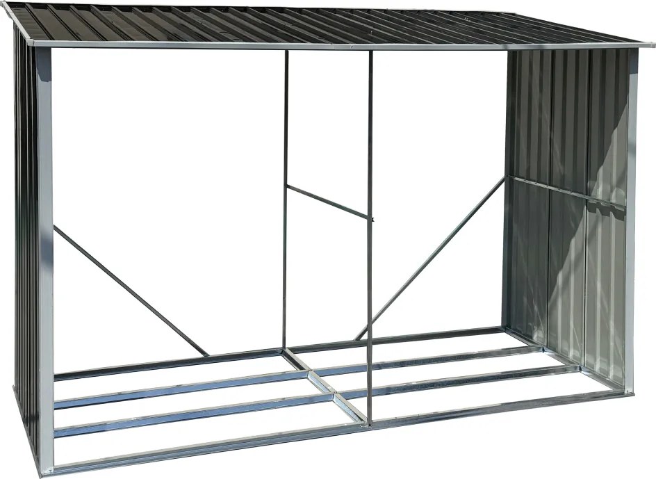 Tűzifa tároló, antracit/fehér, 302x121,5x191 cm, DARYL TYP 3