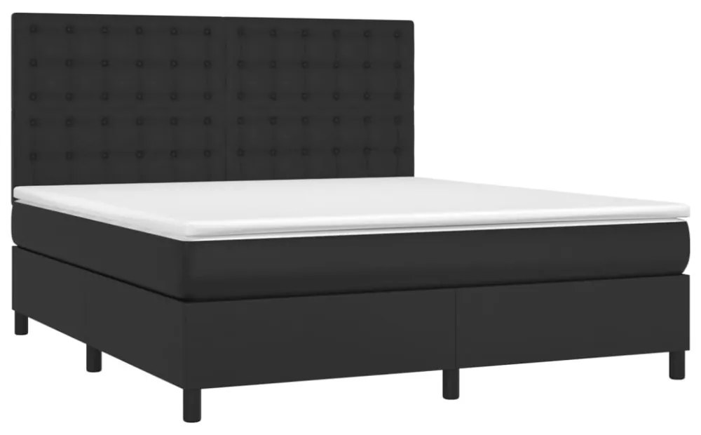 fekete műbőr rugós ágy matraccal és LED-del 160x200 cm