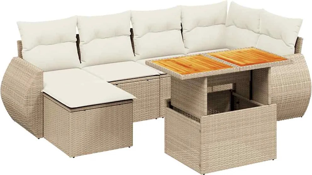 vidaXL 7 részes bézs polyrattan kerti ülőgarnitúra párnákkal