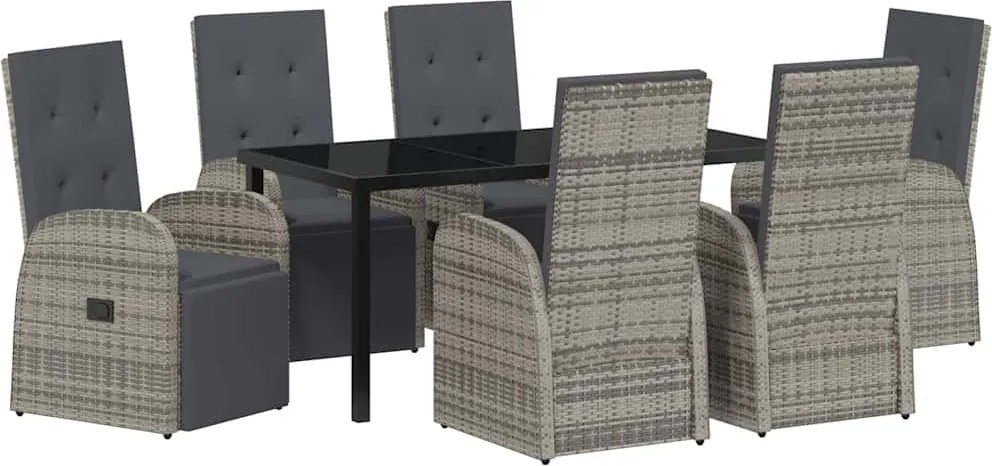 vidaXL Kert étkező szett párnával 7 pcs Szürke polirattan