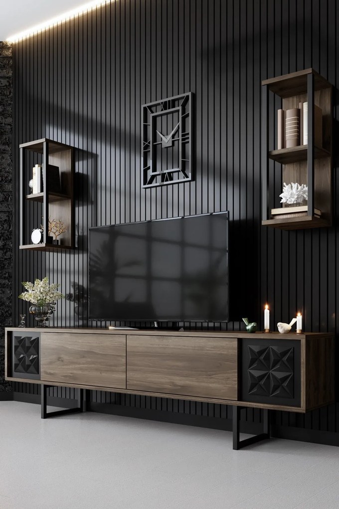 TV szekrény Black Line - Walnut, Black