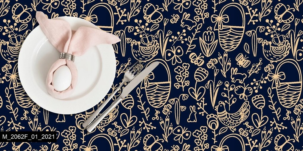 Mg Tk Abrosz Húsvéti nyomtatás K009 sötétkék/arany 160cm