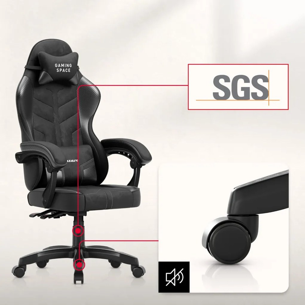 Gamer szék, forgó, ergonómikus, fekete