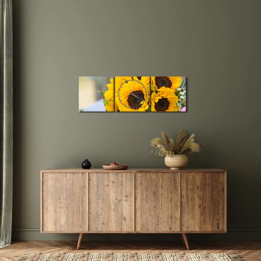 Napraforgós esküvői csokor képe (órával) (90x30 cm)