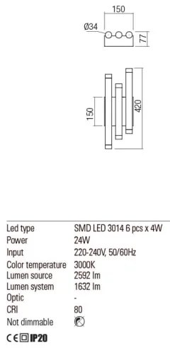 Redo 01-2037 - LED Fali lámpa MADISON 6xLED/4W/230V réz