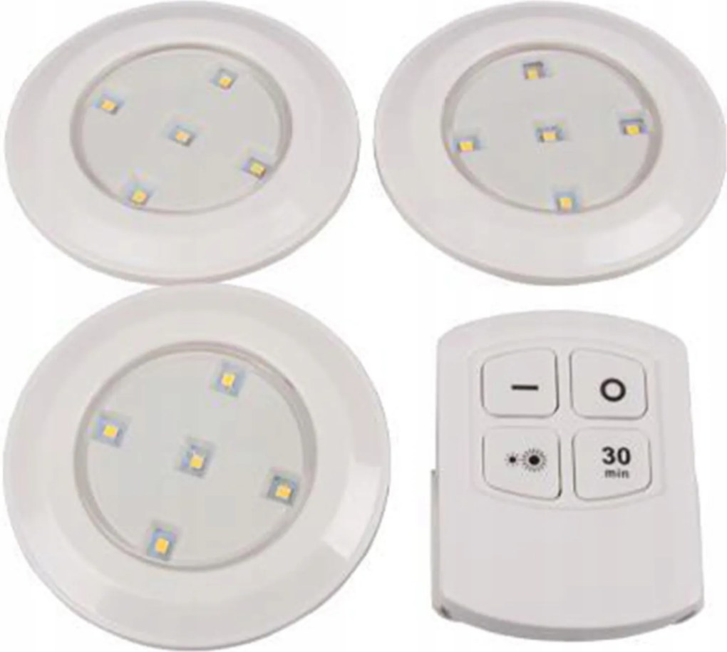 3x Öntapadós Led lámpa Akkumulátoros szekrényhez Távirányító