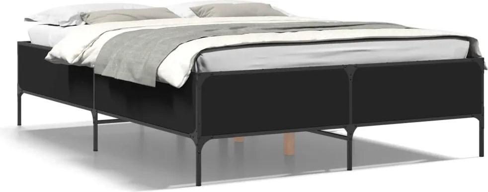 vidaXL fekete szerelt fa és fém ágykeret 120 x 190 cm