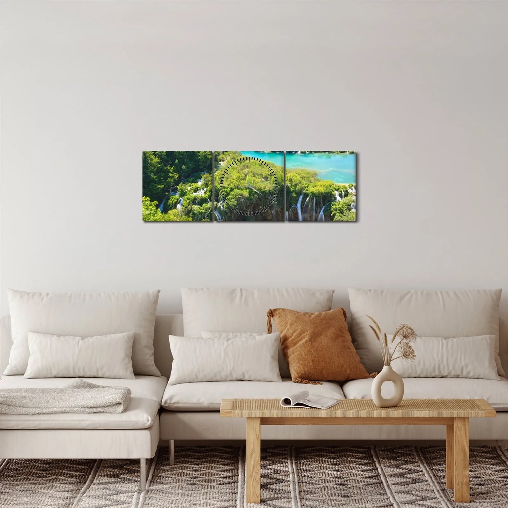 Kép - Vízesések (órával) (90x30 cm)