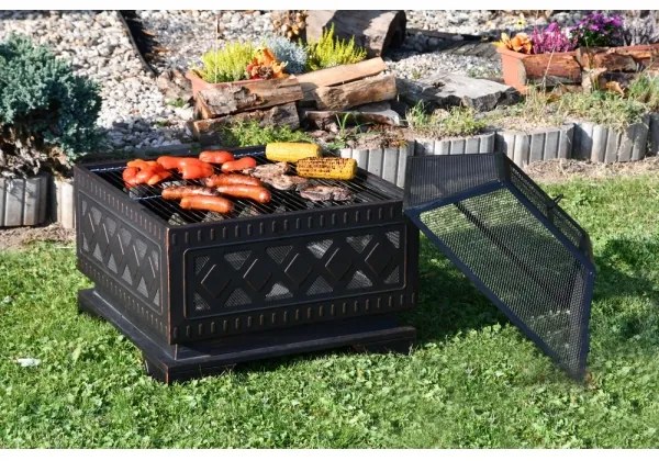 Hordozható fa tűzrakóhely rostéllyal fekete/patina