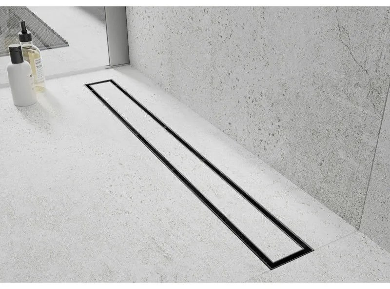 Mexen Flat 360°, rozsdamentes acél zuhanyfolyó, M13 modell 2 az 1-ben csempék lerakásához 80 cm, fekete matt, 1710080-40