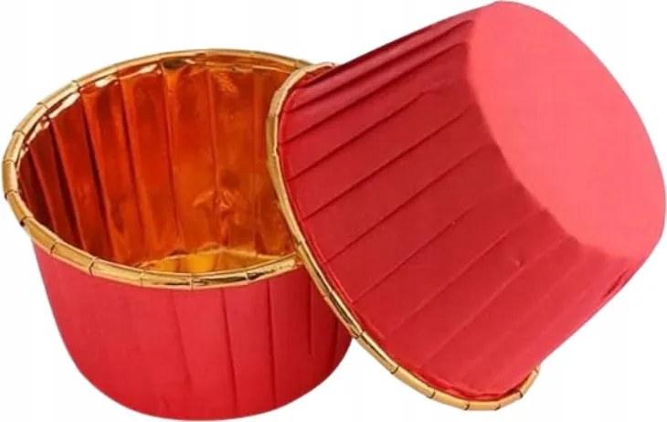 Muffin papírok, merevített bögrék Piros-arany 50db