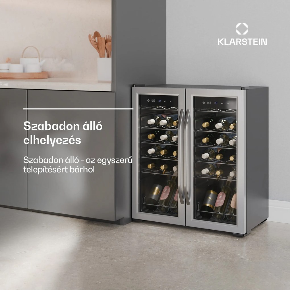Klarstein Vinamour borhűtő, 2 hűtési zóna, 7 polc, érintésvezérlés, UV-védelem