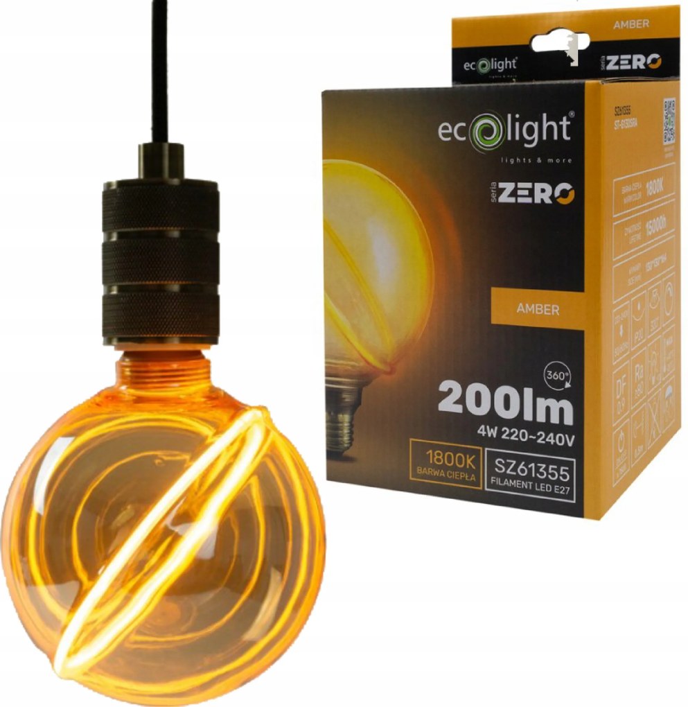 Led izzó E27 4W 200lm Zero Amber Sorozat Dekoratív