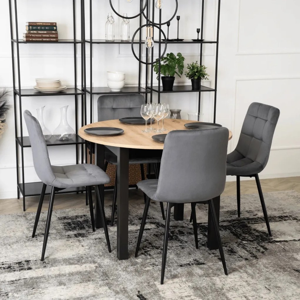 Bővíthető étkezőasztal 102–142 cm Riviera tölgy / fekete színkombinációban – HARRY