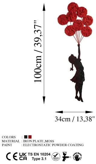 Fali dekoráció 100x34 cm lány fém/moha