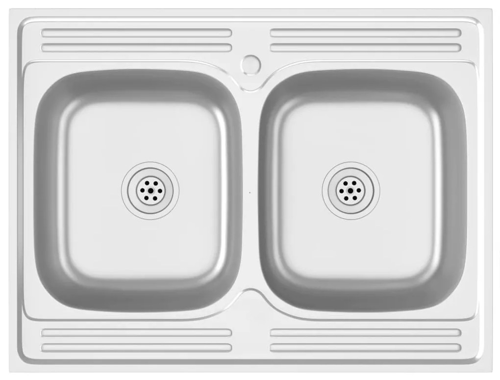 Ezüst rozsdamentes acél dupla konyhamosogató 800 x 600 x 155 mm