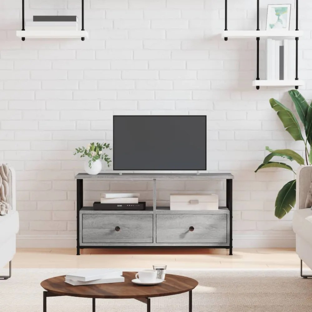 szürke sonoma színű szerelt fa és vas TV-szekrény 90x33x45 cm