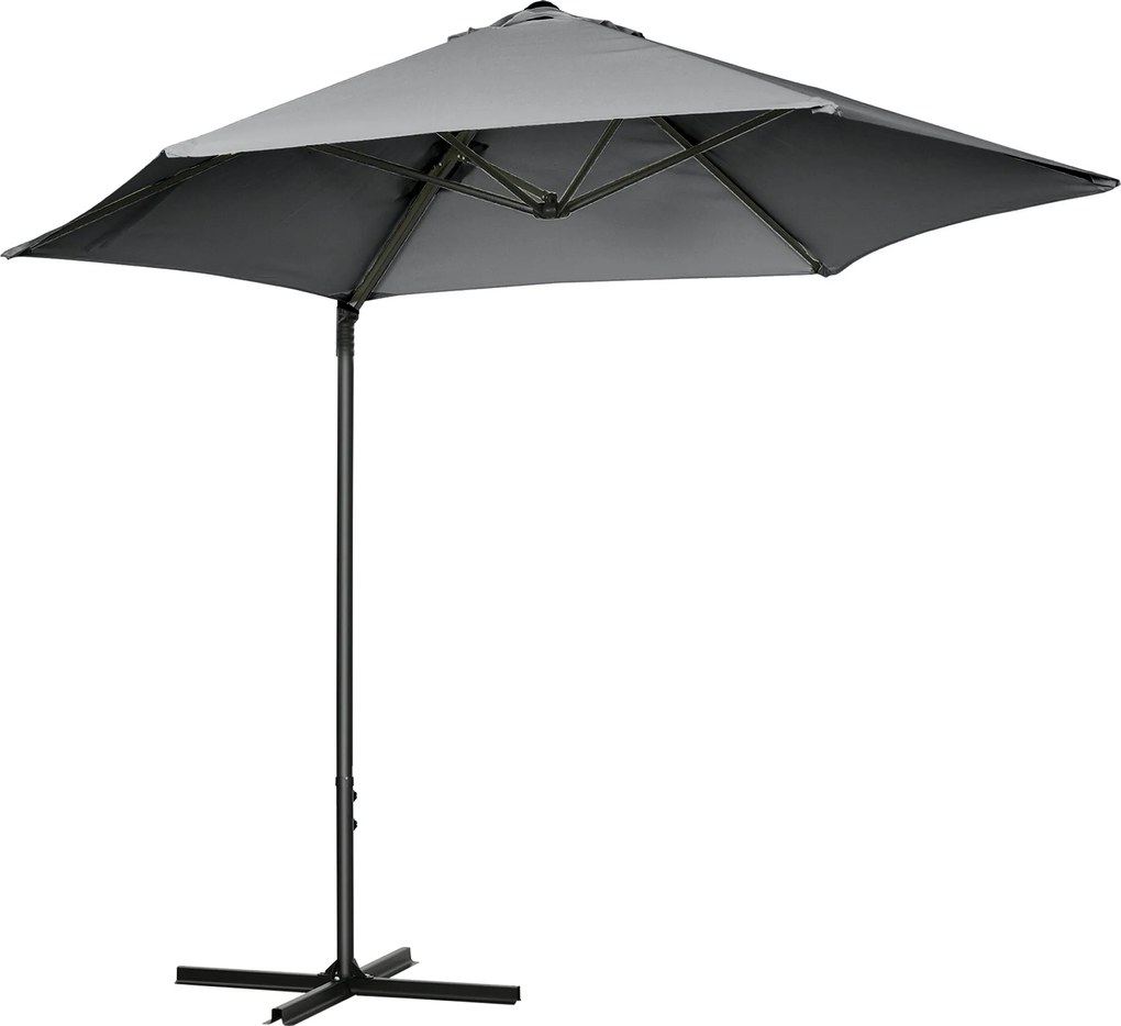 Outsunny Ø256x245 cm Kerti Napernyő 360°-ban Forgatható Elérhető Parasol Kézi Nyitással és Keresztalappal Teraszra Szabadtérre Sötét Szürke | Aosom