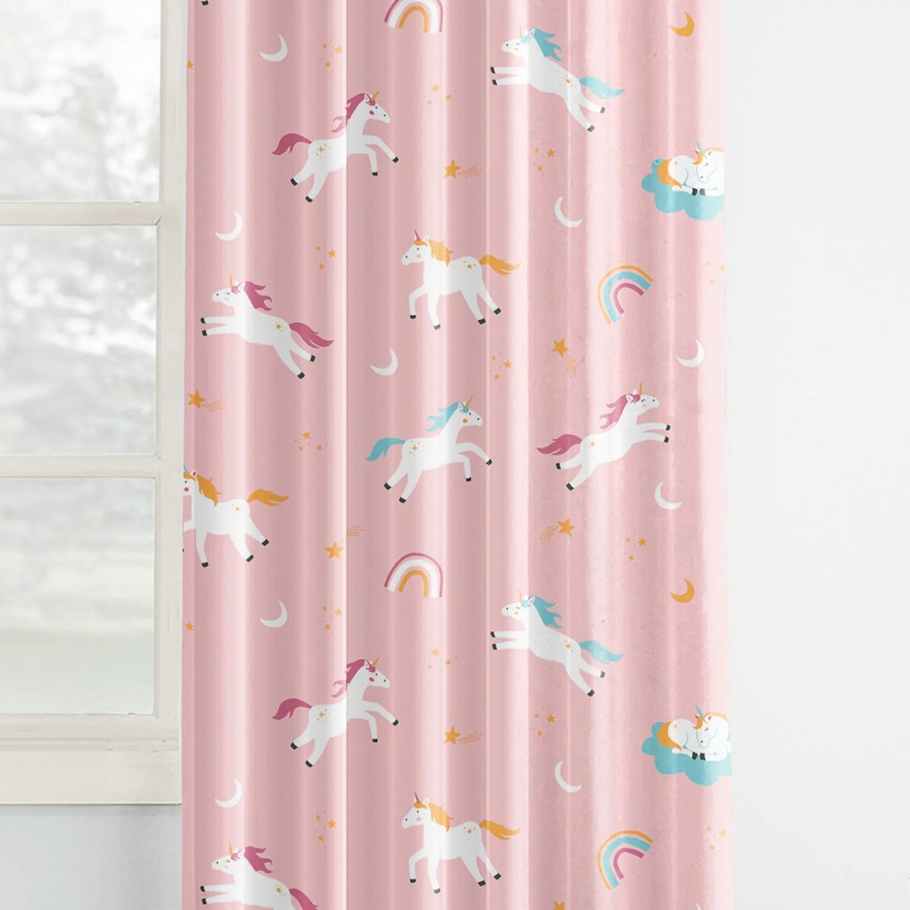 Goldea gyerek pamut függöny - vidám egyszarvúak 280x150 cm