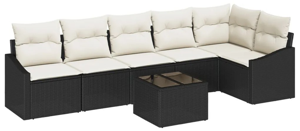 Kert Sofa Készlet 7 részes Fekete PE Rattan Kültéri Sofa
