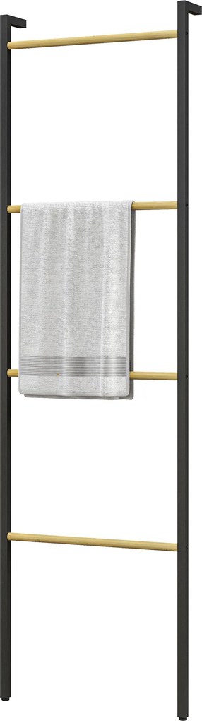 HOMCOM Törölköző Létra 49 x 167,5 cm 4 Rúddal, Helytakarékos, Törölközők, Ruhák, Takarók, Újságok Tárolására, Acél, Fekete | Aosom