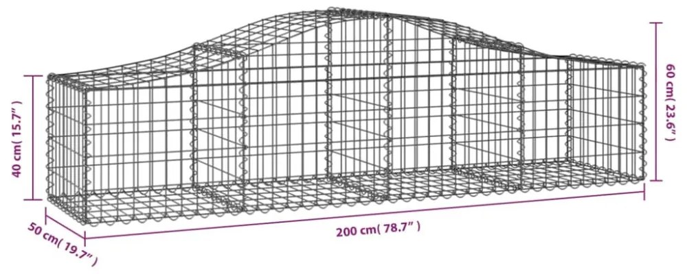 íves horganyzott vas gabion kosár 200x50x40/60 cm