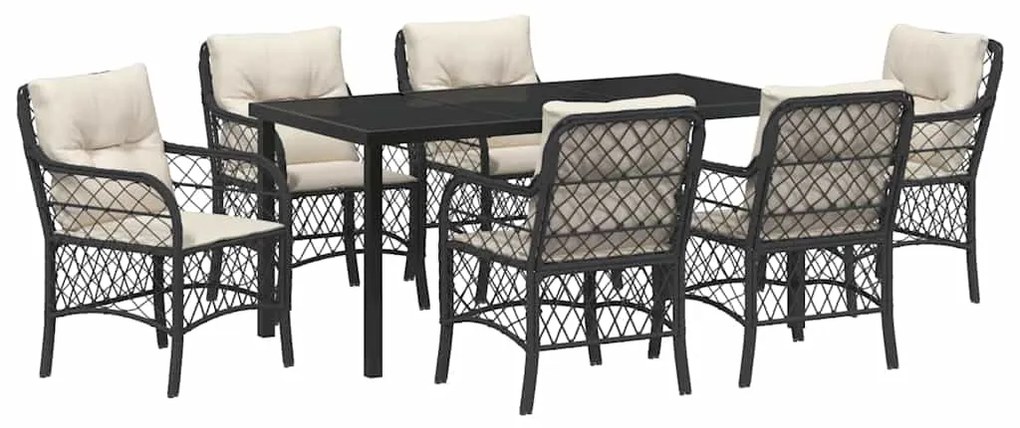 vidaXL Kert étkező szett párnával 7 pcs Fekete polirattan