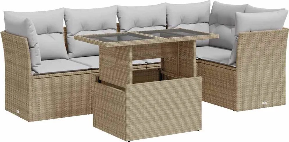 vidaXL 6 részes bézs polyrattan kerti ülőgarnitúra párnával