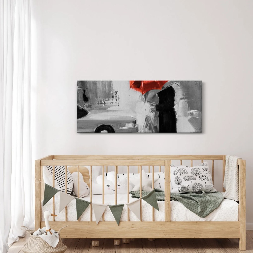 Kép - Szerelmespár egy esernyő alatt, piros (120x50 cm)