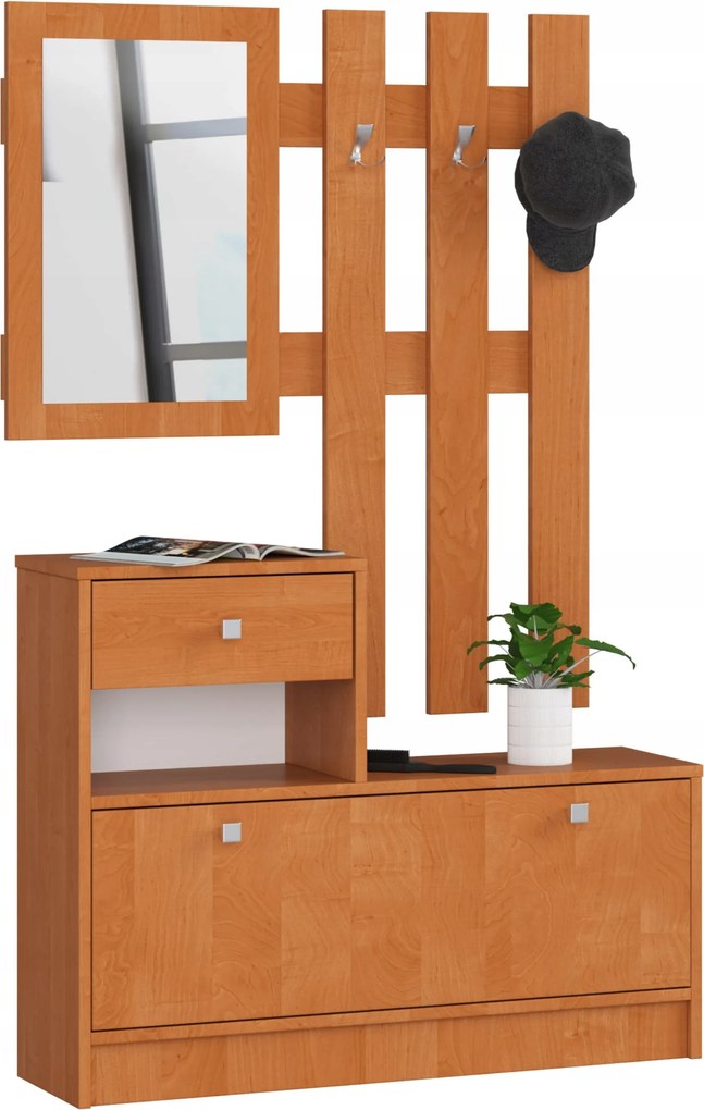 Öltözőszekrény 90cm éger cipősszekrény akasztós tükör Akd