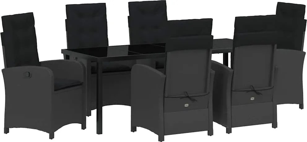 vidaXL Kert étkező szett párnával 7 pcs Fekete polirattan