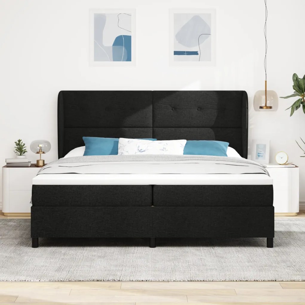 Boxspring Ágy Matraccal Fekete 200x200 cm Textil