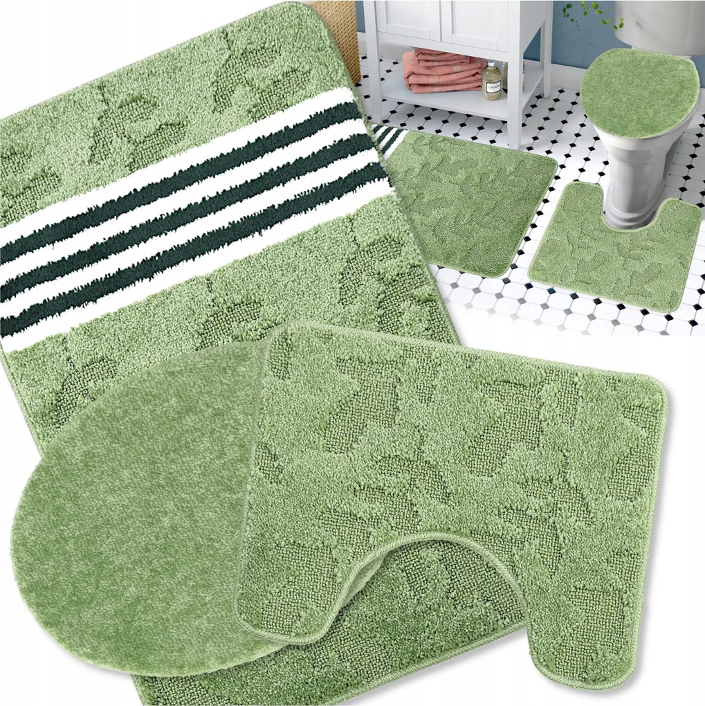 Fürdőszobaszőnyeg Szett Csúszásgátló 3 Részes Zöld 50X80 Szőnyeg