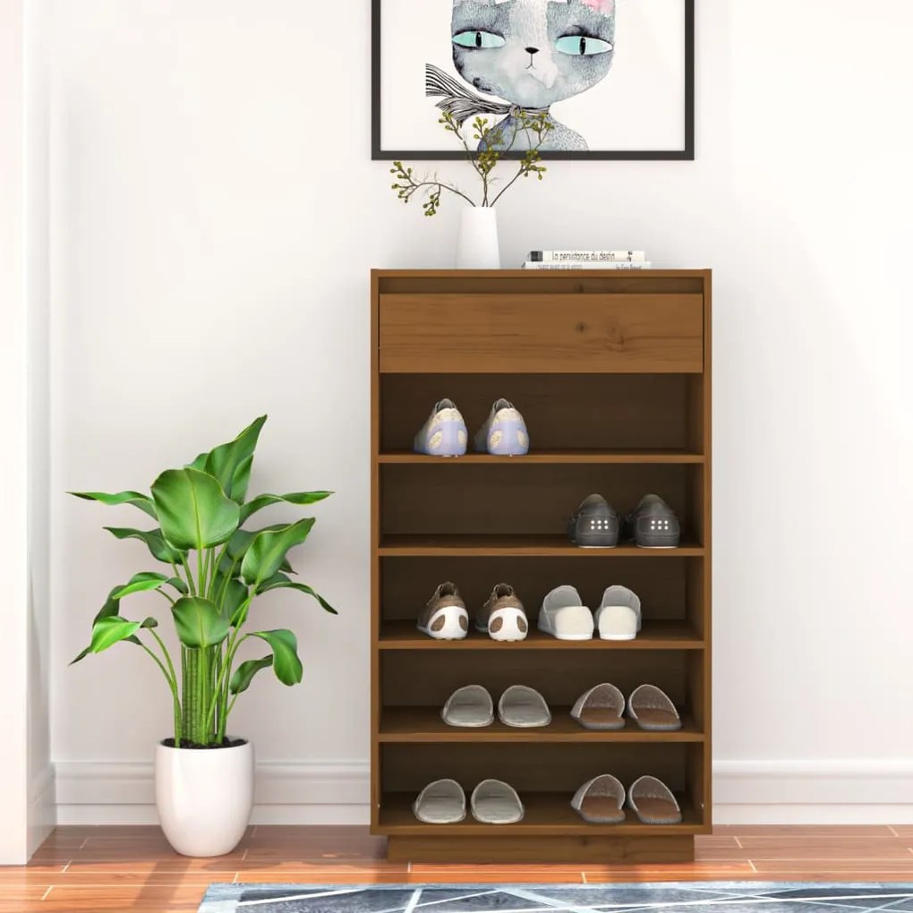 mézbarna tömör fenyőfa cipősszekrény 60 x 34 x 105 cm
