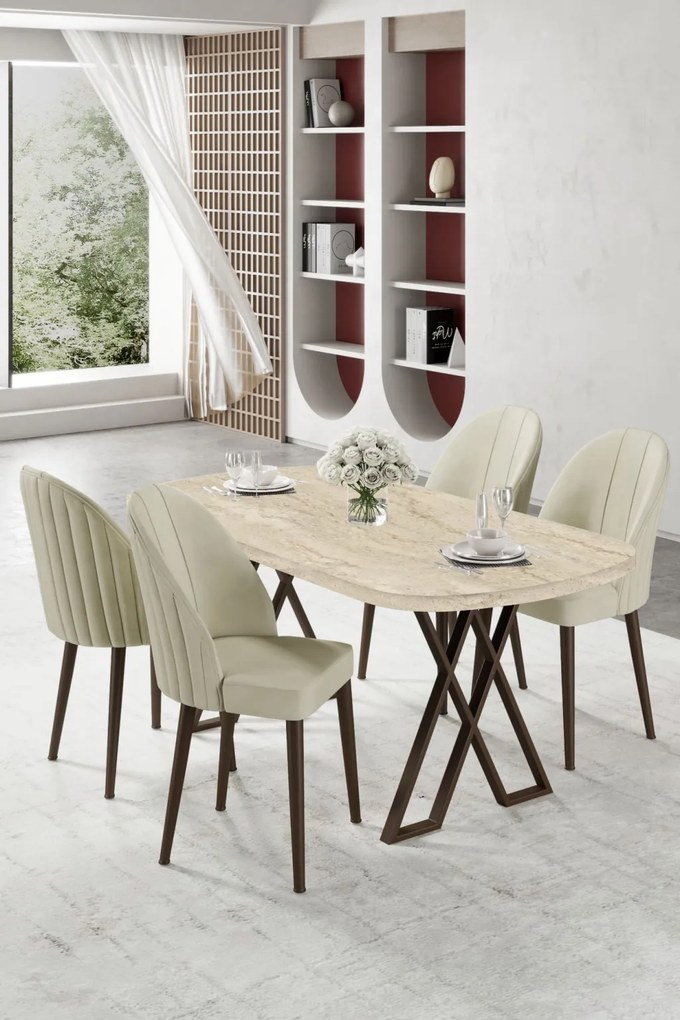Kaye étkezőgarnitúra, travertin-krém, 168 cm – TR240CHR2826