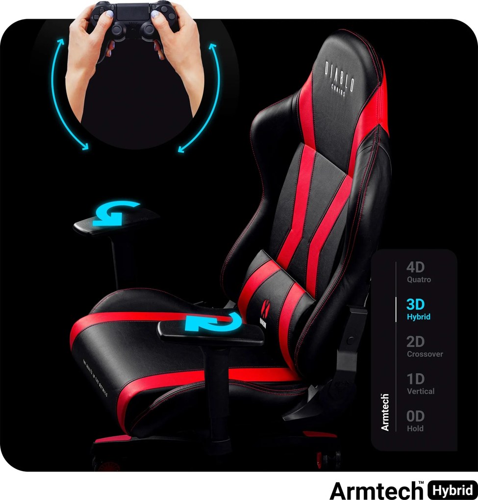 Gamer szék műbőr Small Size, fekete-piros: Diablo X-Horn 2.0