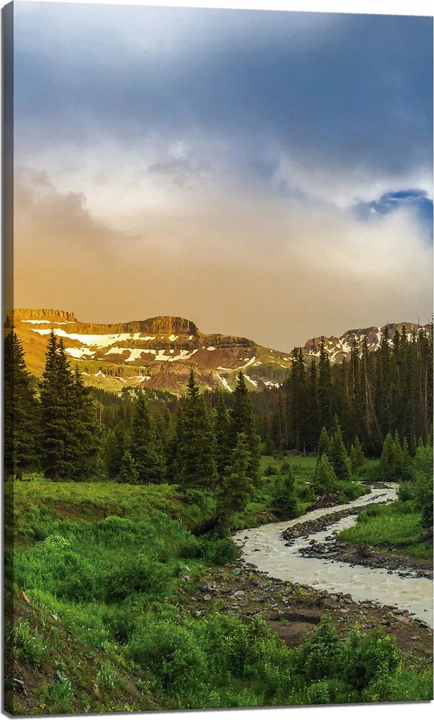 Vászonkép Ösvény a hegyek között Erdő Fák Nap 60x100 cm