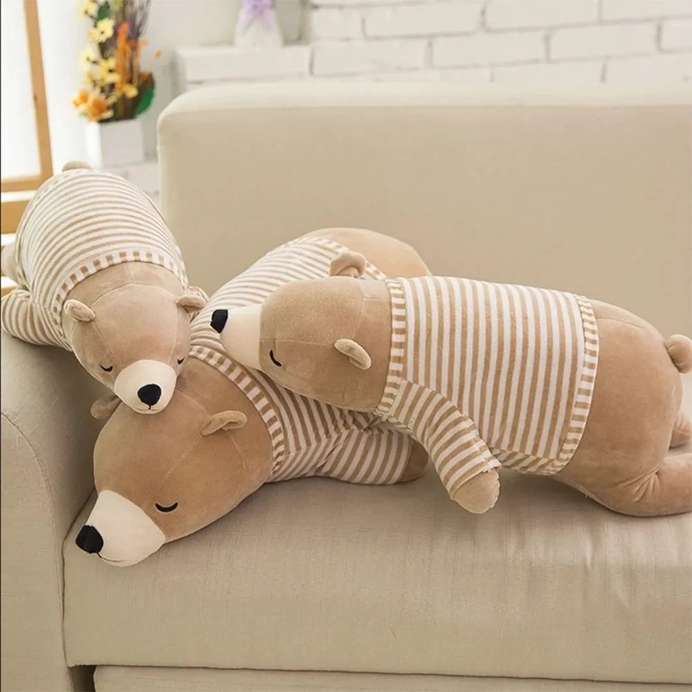 Gyerekjáték Kawaii Rajzfilm baba medve párna Szuper puha alvópárna Jegesmedve plüss baba Állat plüssjáték Kitömött alvó medve Micimackó BARNA 35 cm RUHÁVAL