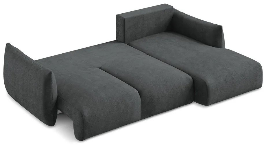Sötétszürke zsenília kinyitható sarokkanapé (jobb oldali-heverő résszel) Leila – Makamii