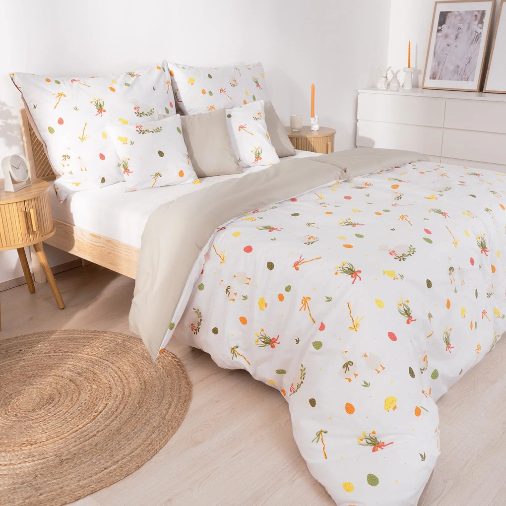 Goldea húsvéti pamut ágyneműhuzat duo - húsvéti, latte színű hátoldal 140 x 200 és 50 x 70 cm