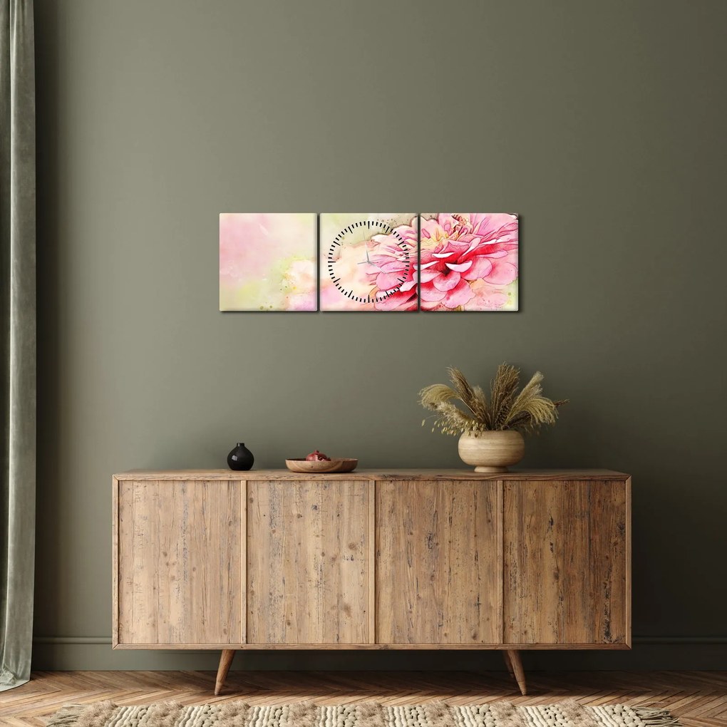 Kép - rózsaszín virág, akvarell (órával) (90x30 cm)