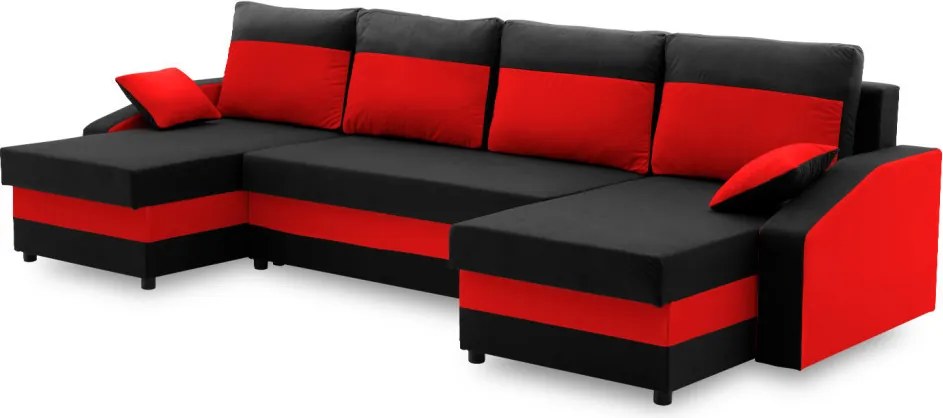 Sparta sarokkanapé, 1 ágyneműtartóval, szövet anyag, univerzális oldal, bonell töltet, fekete - piros