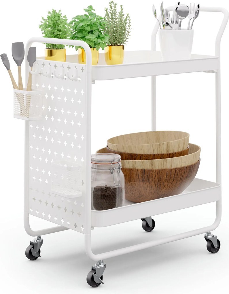 Klarstein Chibi, tálalókocsi, 2 polc, fém, kosarak, kampók, mobil