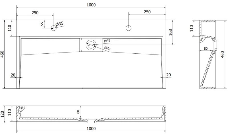 Mexen Ava, mosogató konglomerátum tetején 2/O 100 x 46 cm, fehér, 23011002