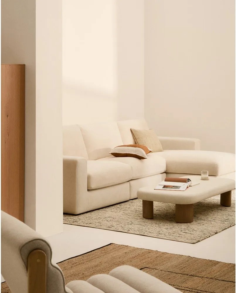 Bézs zsenília sarokkanapé (jobb oldali-heverő résszel) Alea – Kave Home